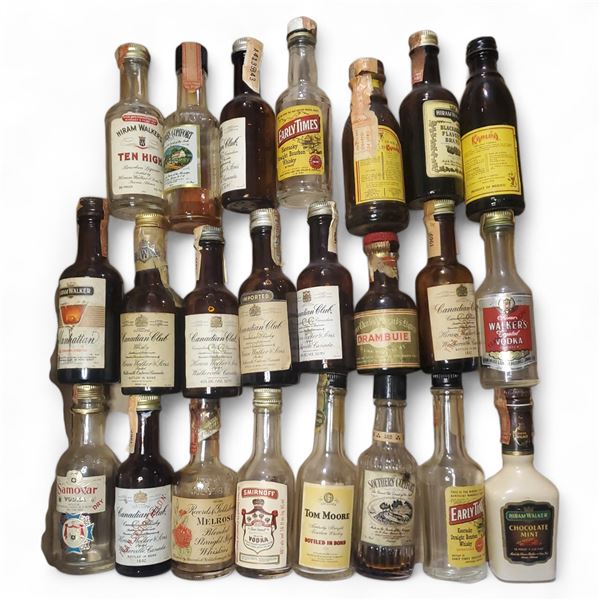 20+ Vintage  Glass & Plastic Mini Liquor Bottles - Majority are empty