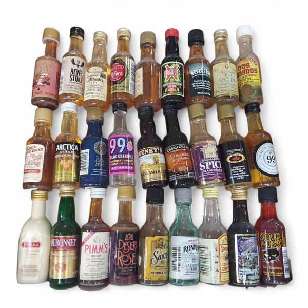 20+ Vintage Plastic Liquor Mini Bottles - Majority have some contents