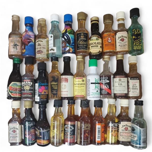 20+ Vintage Plastic Liquor Mini Bottles - Majority have some contents
