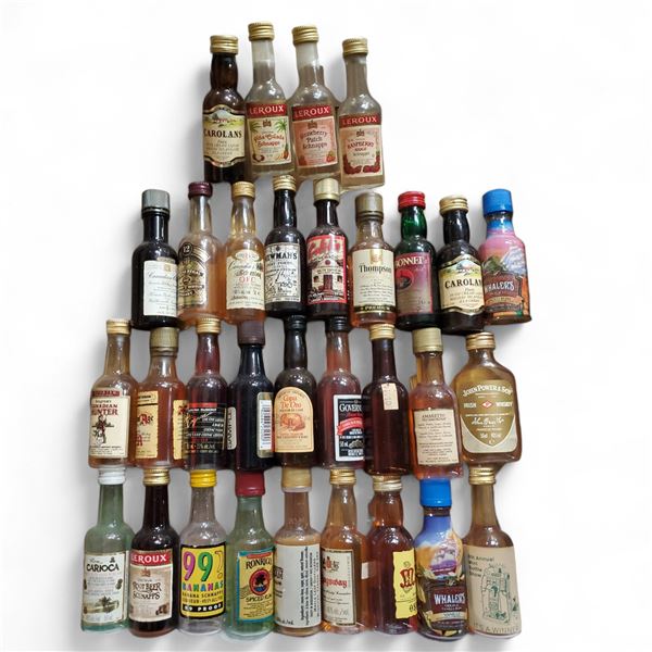 20+ Vintage Plastic Liquor Mini Bottles - Majority have some contents