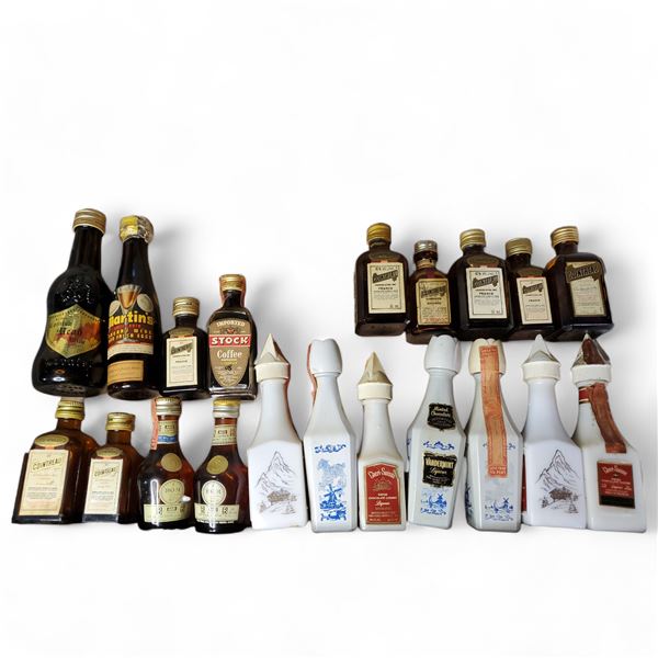 20+ Vintage Glass Mini Liquor Bottles - Majority have some contents