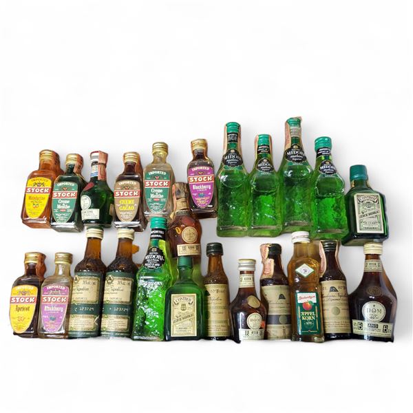 20+ Vintage Glass Mini Liquor Bottles - Majority have some contents