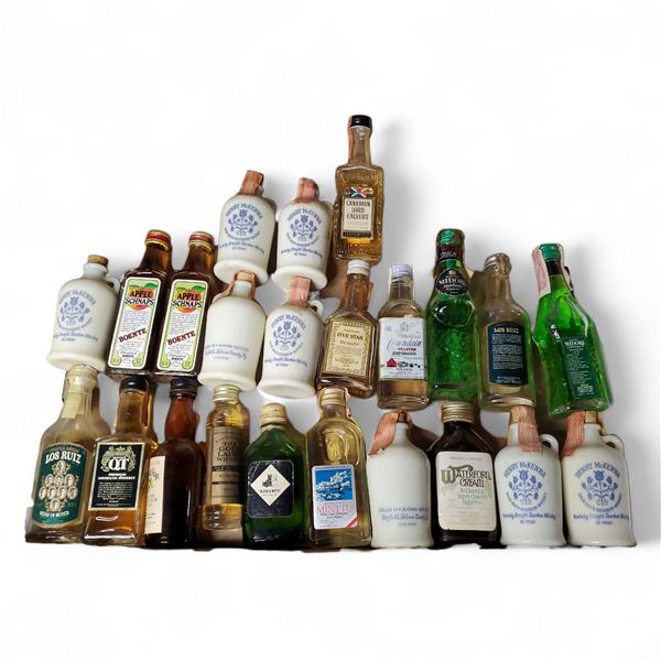 20+ Vintage Glass Mini Liquor Bottles - Majority have some contents