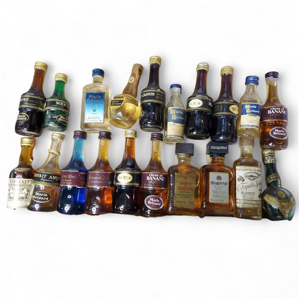 20+ Vintage Glass Mini Liquor Bottles - Majority have some contents