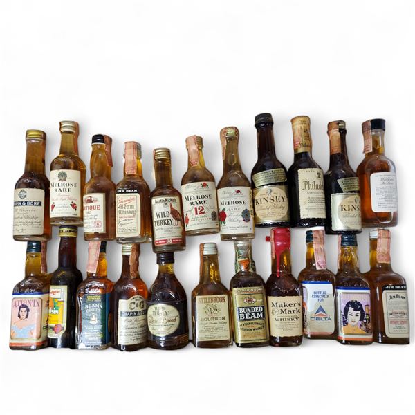 20+ Vintage Glass Mini Liquor Bottles - Majority are sealed - some evaporation
