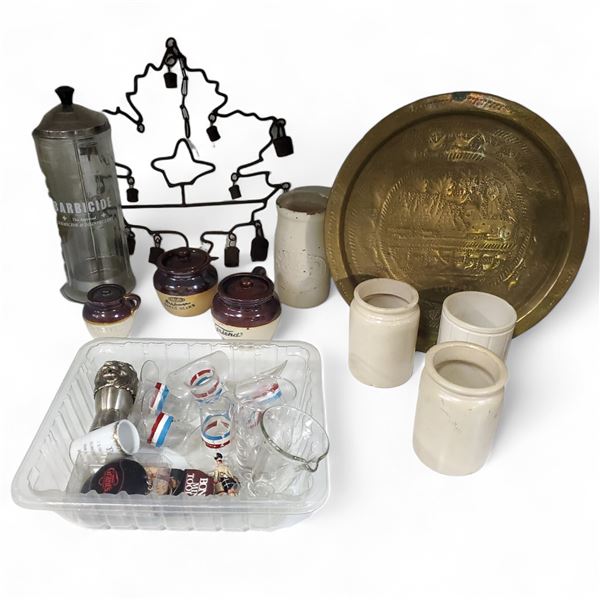 Assorted Group - 2 Vintage B&M Stoneware Pots, Mini "G.W. Young" Advertising Beanpot (lid damaged),