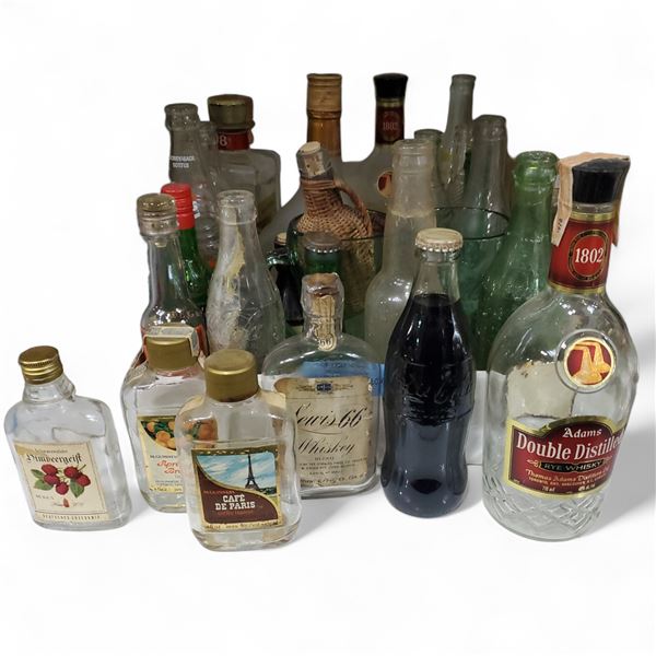 25 Pcs Vintage Empty Bottles - Mixed Liquor & Beverage Brands