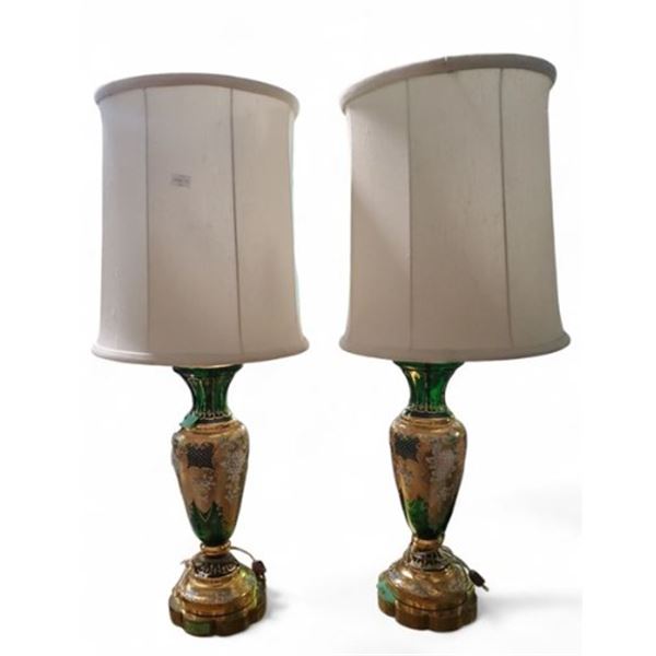 Pair of Vintage Austria Moser Style Glass Lamps, Approx. H38.5" x Base Dia. 8" Each