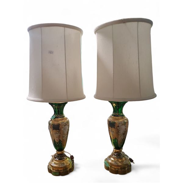 Pair of Vintage Austria Moser Style Glass Lamps, Approx. H38.5" x Base Dia. 8" Each