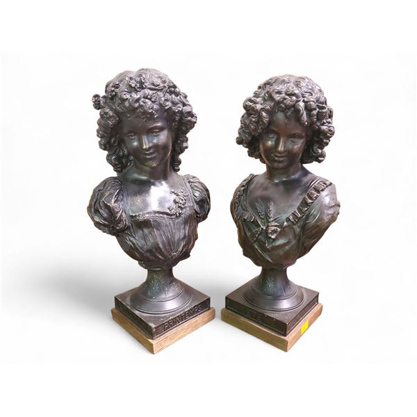 Pair of Vintage French-Style Busts "Printemps (Spring) and Été (Summer) - Approx. H14.5 x Base 5" x