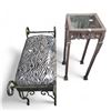 Image 1 : Zebra Print Bench and Wood Glass-top Side TAble, Approx. H28" x 11.5" / H21" x 32" x 12"
