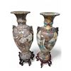 Image 1 : Large Pair of Vintage Japanese Satsuma-Style Floor Vases on Stands - Approx. Tall 38" Each