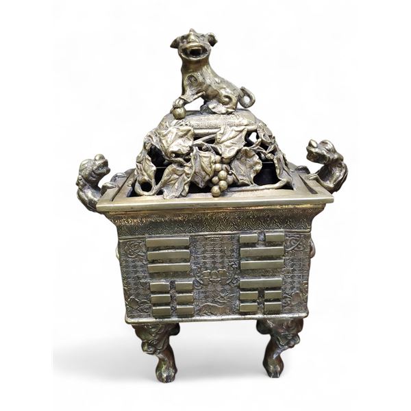 Chinese Cast-Brass Rectangular Foo Dog Censer