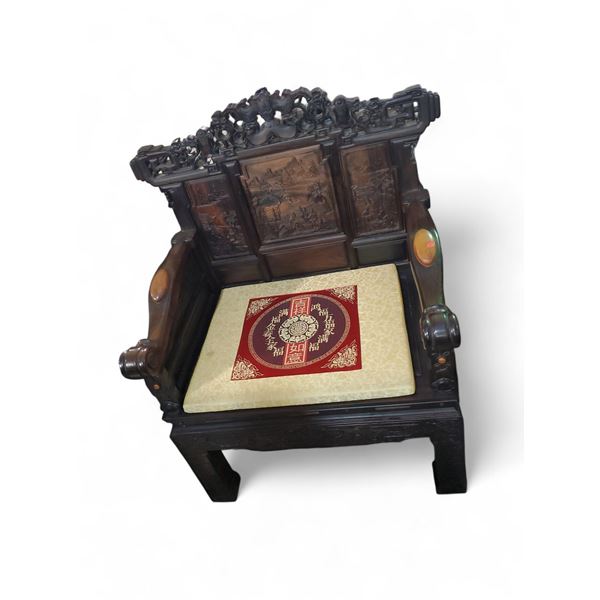 Chinese Hardwood “Landscape & Scholar” Armchair - Approx. H47" X W39" x D25.5"