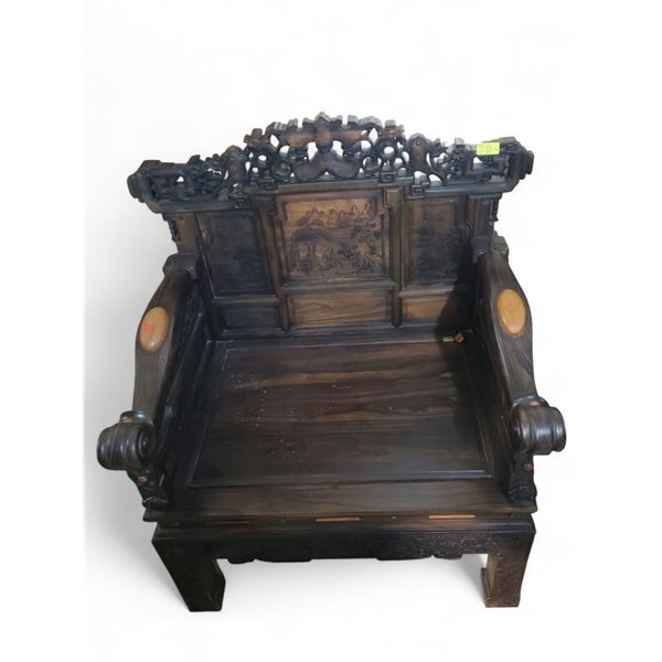 Chinese Hardwood “Landscape & Scholar” Armchair - Approx. H43" x W39" x D26"