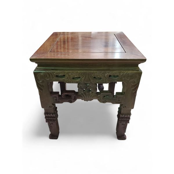 Chinese Carved Hardwood Side Table - Approx. H19" x 16.5" x 16.5"