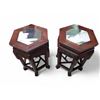 Image 1 : Pair of Chinese Hexagonal Hardwood Marble-Top Side Tables - Approx. H19.5" x W13" x 14.5" Each