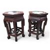 Image 2 : Pair of Chinese Hexagonal Hardwood Marble-Top Side Tables - Approx. H19.5" x W13" x 14.5" Each