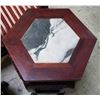 Image 3 : Pair of Chinese Hexagonal Hardwood Marble-Top Side Tables - Approx. H19.5" x W13" x 14.5" Each