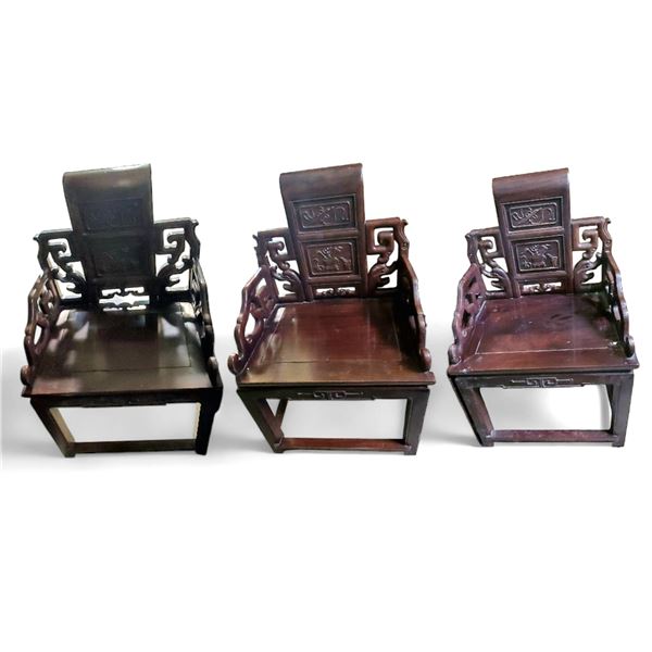 3 Chinese Hardwood Armchair - Approx. H39" x W24" x D19" Each