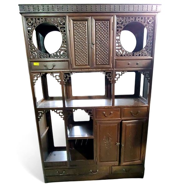 Chinese Qing‑style Hardwood Display Cabinet, 78" Tall