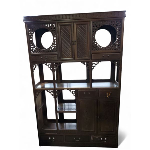 Chinese Qing‑style Hardwood Display Cabinet, 78" Tall