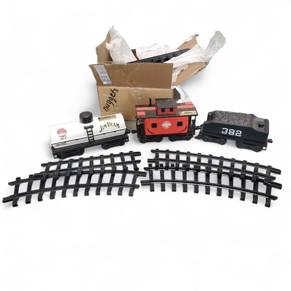 Box of 3 Jim Beam Train Car Decanters with Train Tracks