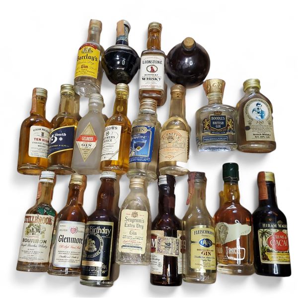 20 Vintage Glass Mini Liquor Bottles - Majority are sealed - some evaporation