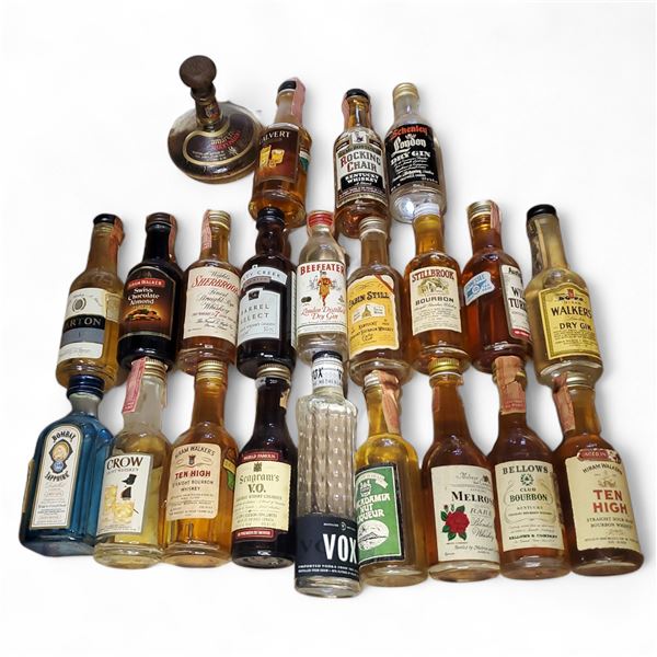 22 Vintage Glass Mini Liquor Bottles - Majority are sealed - some evaporation