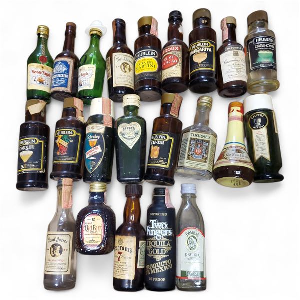 21 Vintage Glass Mini Liquor Bottles - Empty
