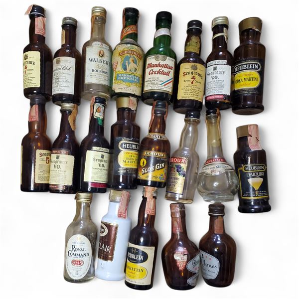 21 Vintage Glass Mini Liquor Bottles - Majority are empty