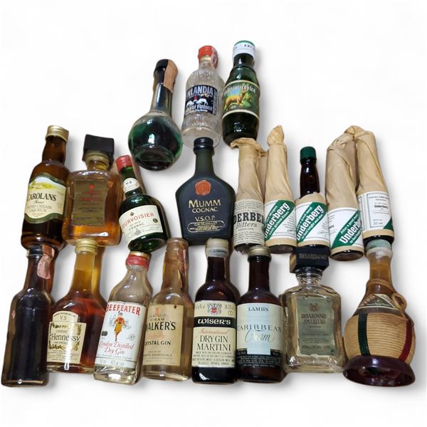 20 Vintage Glass Mini Liquor Bottles - Majority are sealed - some evaporation