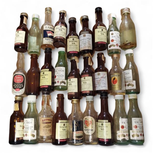27 Vintage Glass Mini Liquor Bottles - Empty