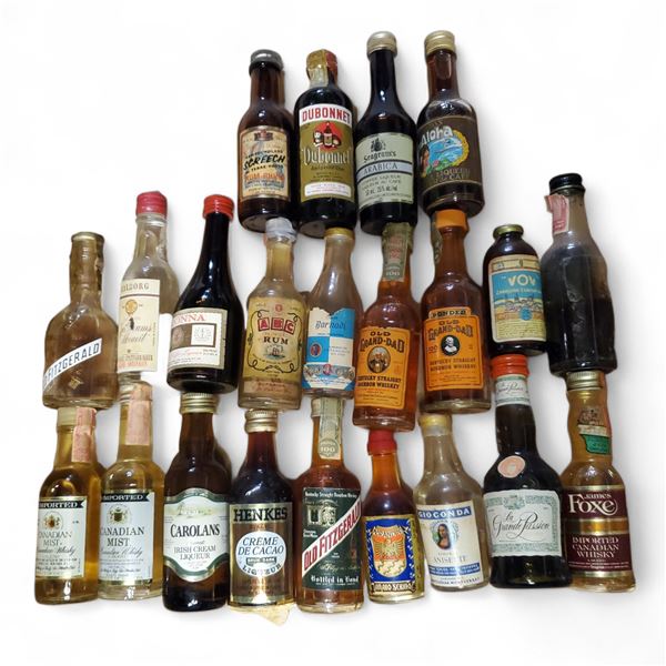 22 Vintage Glass Mini Liquor Bottles - Majority are sealed - some evaporation