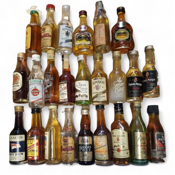 24 Vintage Glass Mini Liquor Bottles - Majority are sealed - some evaporation