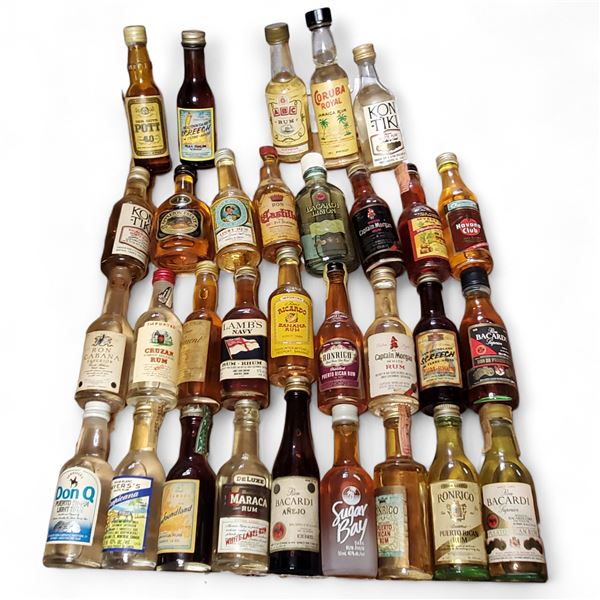 31 Vintage Glass Mini Liquor Bottles - Majority are sealed - some evaporation