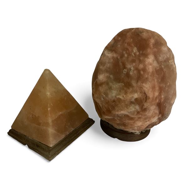 2 Himalayan Salt Decorative Stones - Pyramid (H6.5") & Rock Shape (H10")