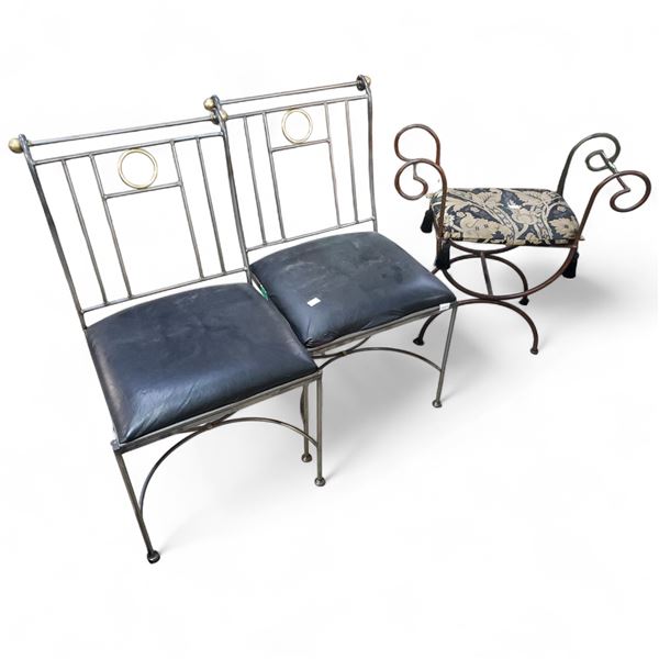 2 Modern Metal Side Chairs and Regency Vanity Bench