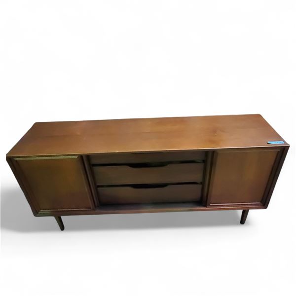 Mid-Century Modern Walnut Sideboard with 3 Center Drawers, H32" x 68" x 18"