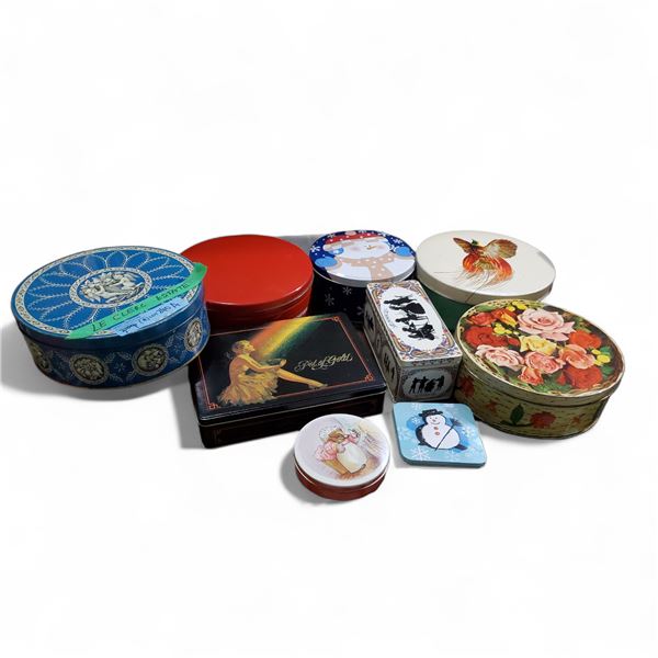 9 Assorted Tin Boxes - Various Sizes and Styles