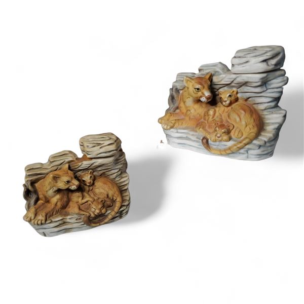 2 1978 Cyrus Noble Original "Lion Family" Mini Decanters - 3.5" - Empty