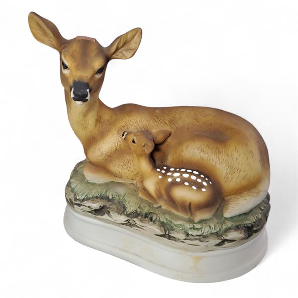 Large Deer & Fawn Decanter Music Box - Aprox 9" tall - Has Some Contents