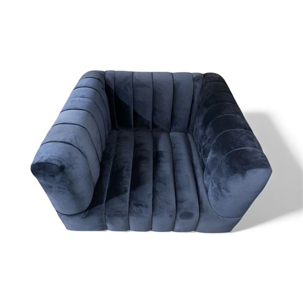 Modern Channel-Tufted Velvet Armchair - Deep Navy (New - Display) - Approx. H22  x W25  D33 