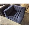 Image 2 : Modern Channel-Tufted Velvet Armchair - Deep Navy (New - Display) - Approx. H22" x W25" D33"
