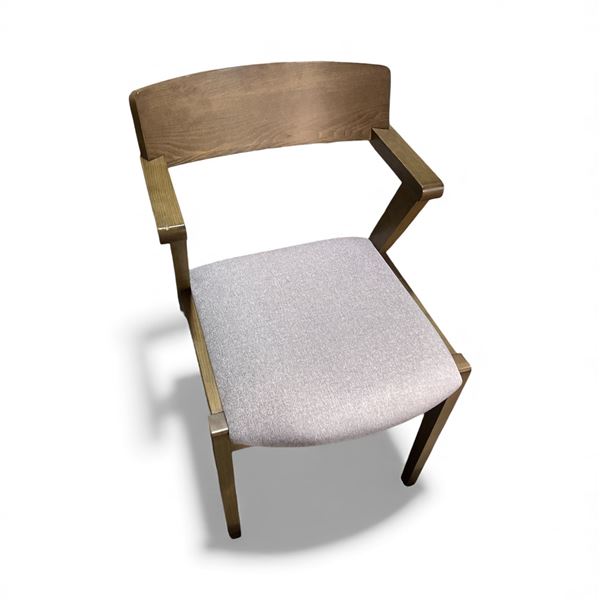 Modern Wood Dining Chair - Light Gray Upholstered Seat (New - Display)