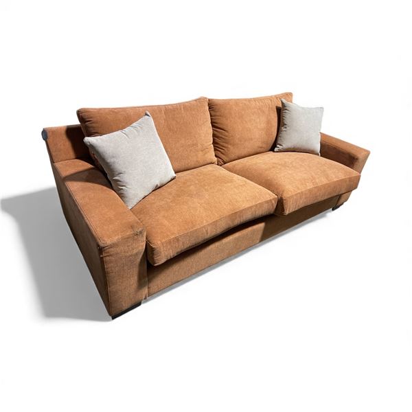 Large Contemporary Fabric Sofa - Rust Orange - Approx. H31  x W95  x 41 