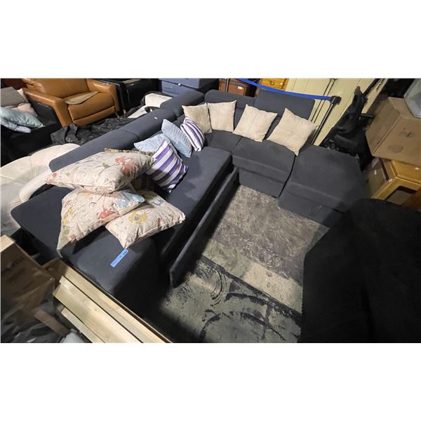 Modular Sectional Sofa Bed - Pull-Out Design with Chaise and Storage Ottoman - Dark Gray - As Is