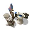 Image 1 : 5 Decorative Home Accent Set - Floral Pedestals, Hand-Painted Bird Figurine, and More