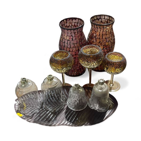 10 Pcs Mosaic Candle Holder and Glass Decor Set