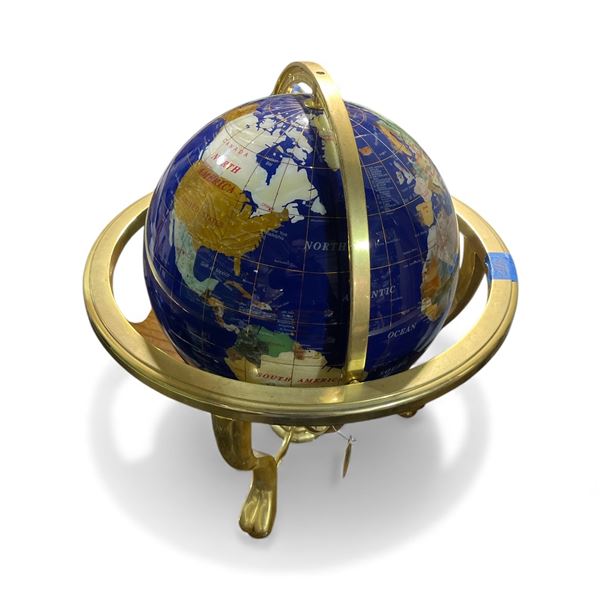 Blue Lapis World Globe with 4 leg Gold Stand